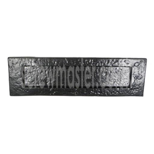 Letter Plate Black Cast Iron 257x76mm hammered Tudor antique style