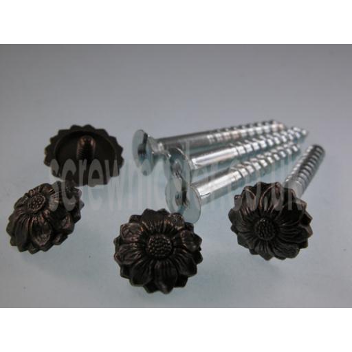 Pack of 4 Mirror Screws with Floral Decorative Die Cast Bronze finish Metal Rosette screw in Cap 5BA