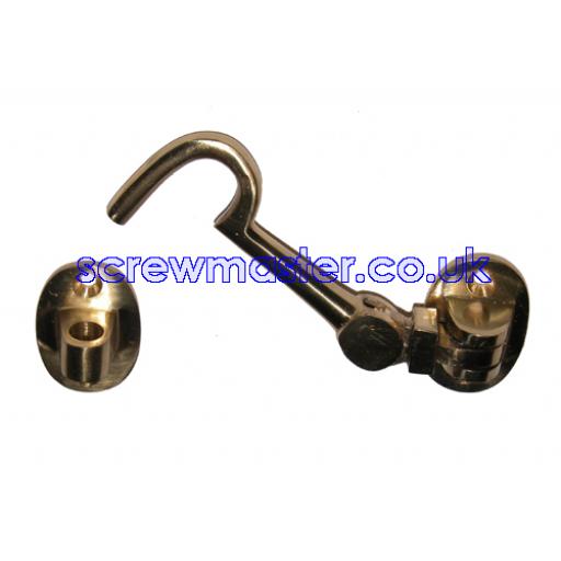 Brass Cabin Hook 75mm polished and lacquered finish 3" long
