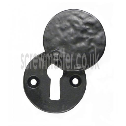 Round Covered Keyhole Escutcheon Black Cast Iron 38mm diameter