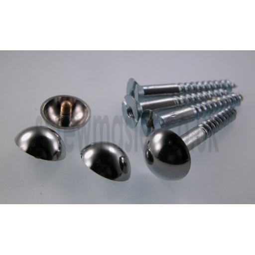 set of 4 Mirror Screws with polished Chrome Dome screw in Cap 12mm diameter