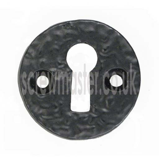 Round Open Keyhole Escutcheon Black Cast Iron 38mm diameter