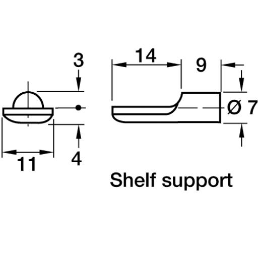 4off 7mm Spoon Shaped Shelf Supports peg Brass finish for adjustable