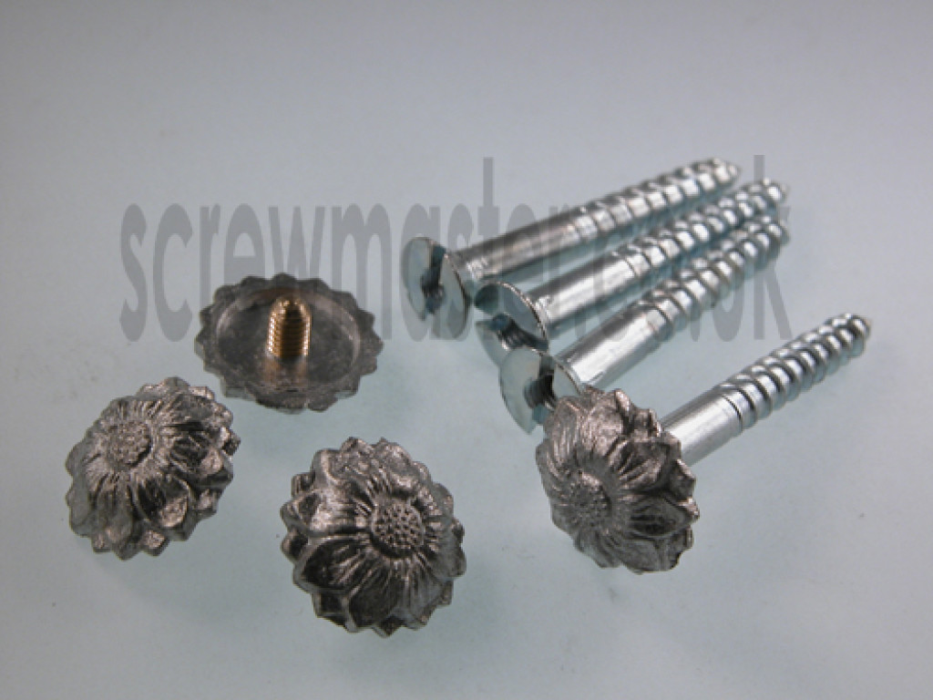 Pack of 4 Mirror Screws with Floral Decorative Die Cast Chrome plated