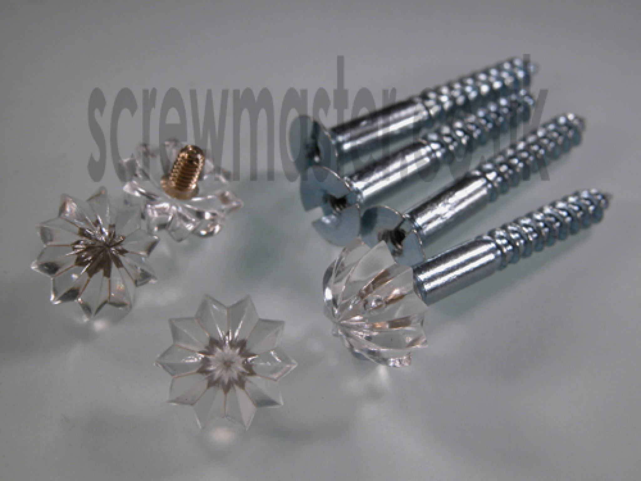 set of 4 Mirror Screws with Clear Crystal Fluted Dome screw in Cap