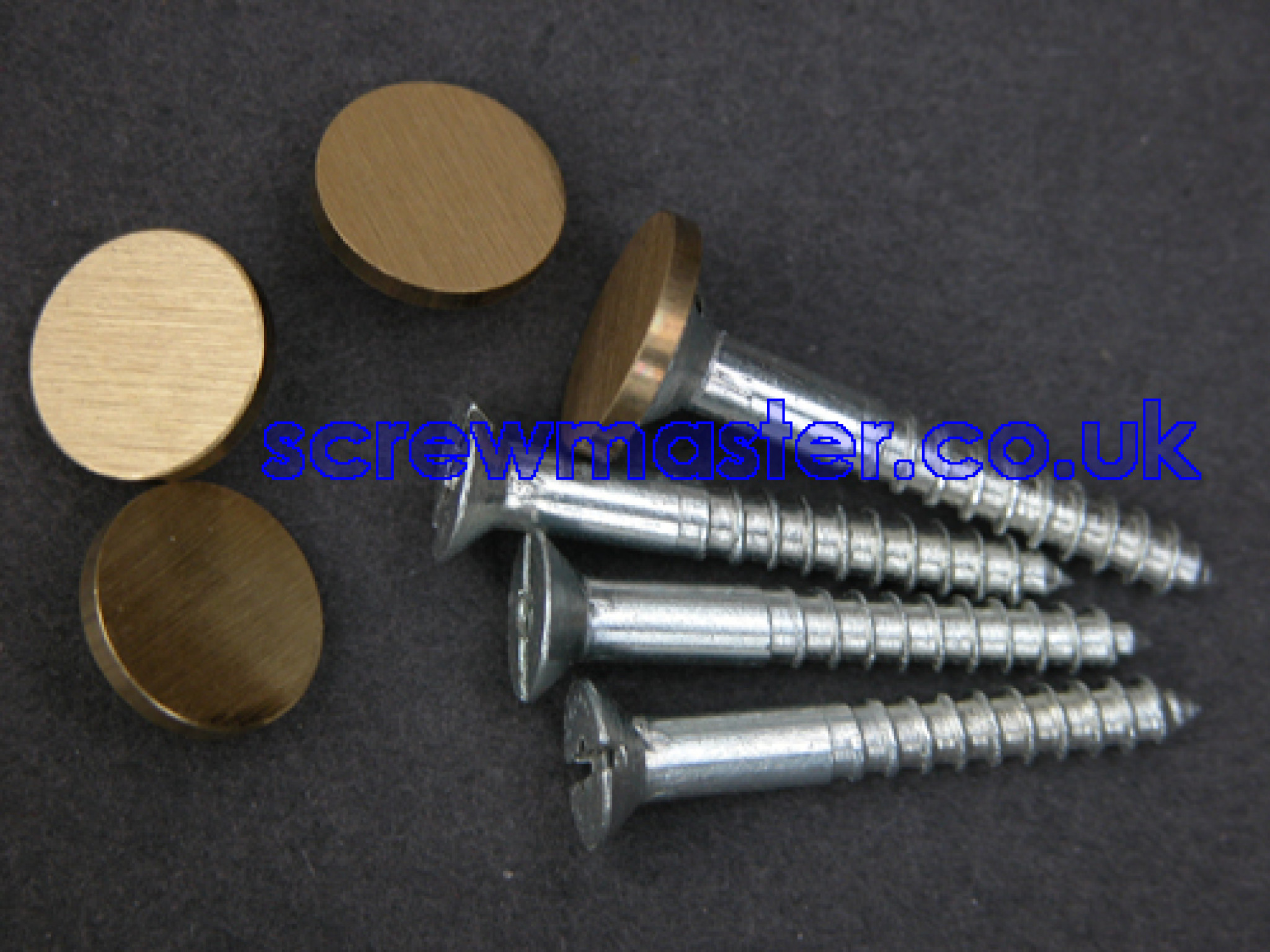 set of 4 Mirror Screws with Satin Brass Disc screw in Cap 12mm diameter